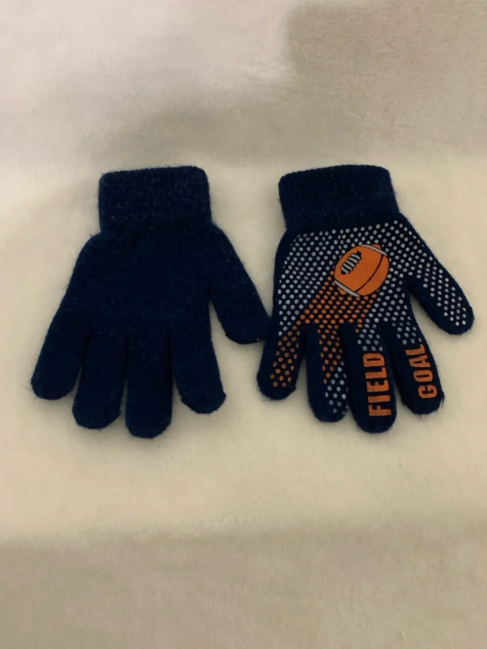 Kids Navy Blue Football Grip Gloves with Orange Detail